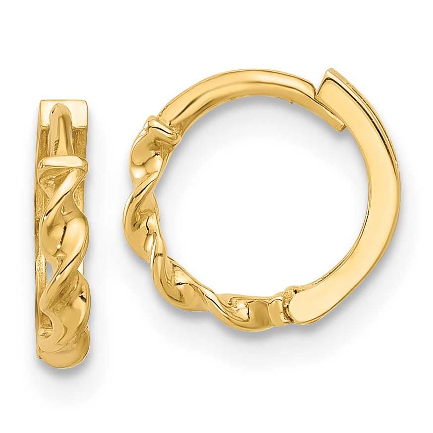 Twisted Huggie Hoop Earrings 10k Gold Polished 10LE675