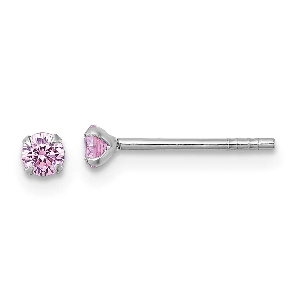 Madi K Pink 3mm CZ Children&#39;s Stud Post Earrings Sterling Silver Rhodium-plated QE18304