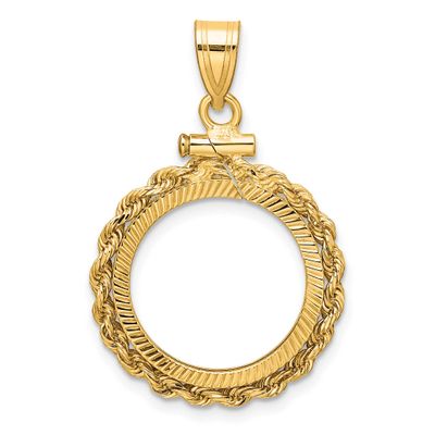 Rope and Diamond-Cut 16.5mm x 1.35mm Screw Top Coin Bezel Pendant 10k Gold Polished 10C1215D/16.5