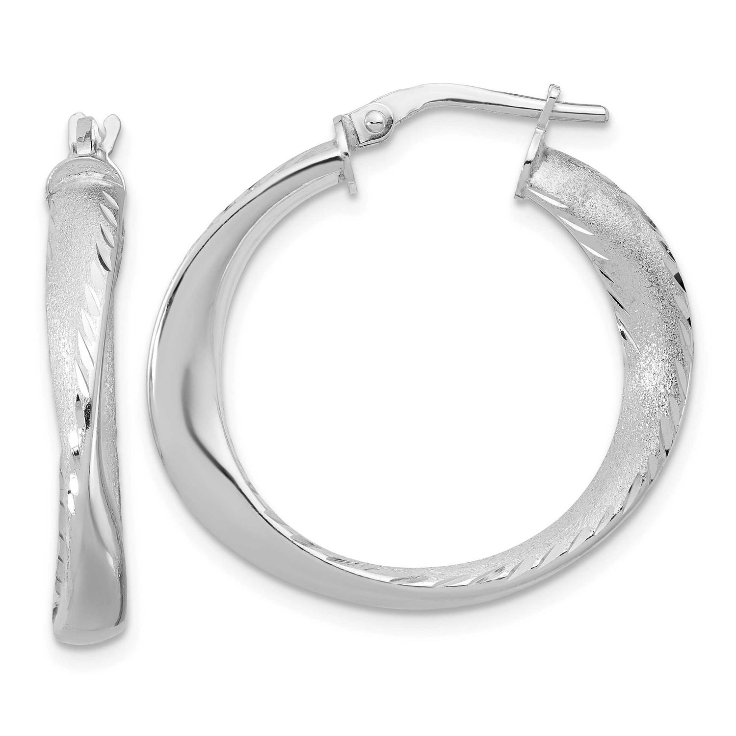 Polished Hoop Earrings Sterling Silver Rhodium-plated QLE1489