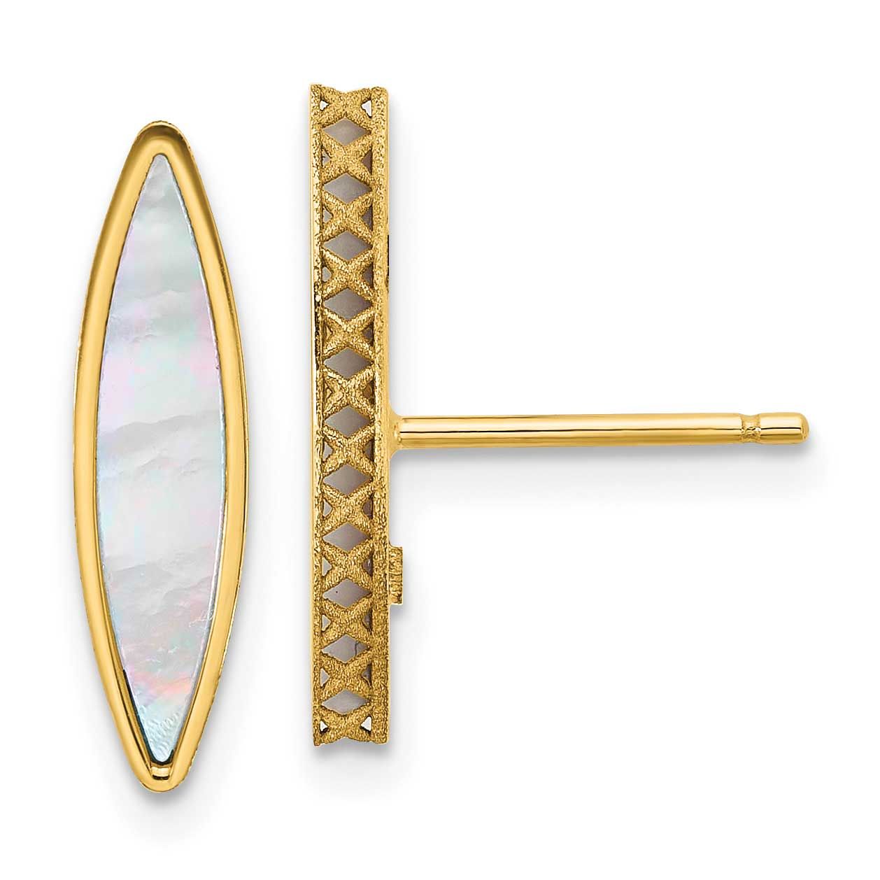 Mother of Pearl Post Earrings 14k Gold Polished LE2774
