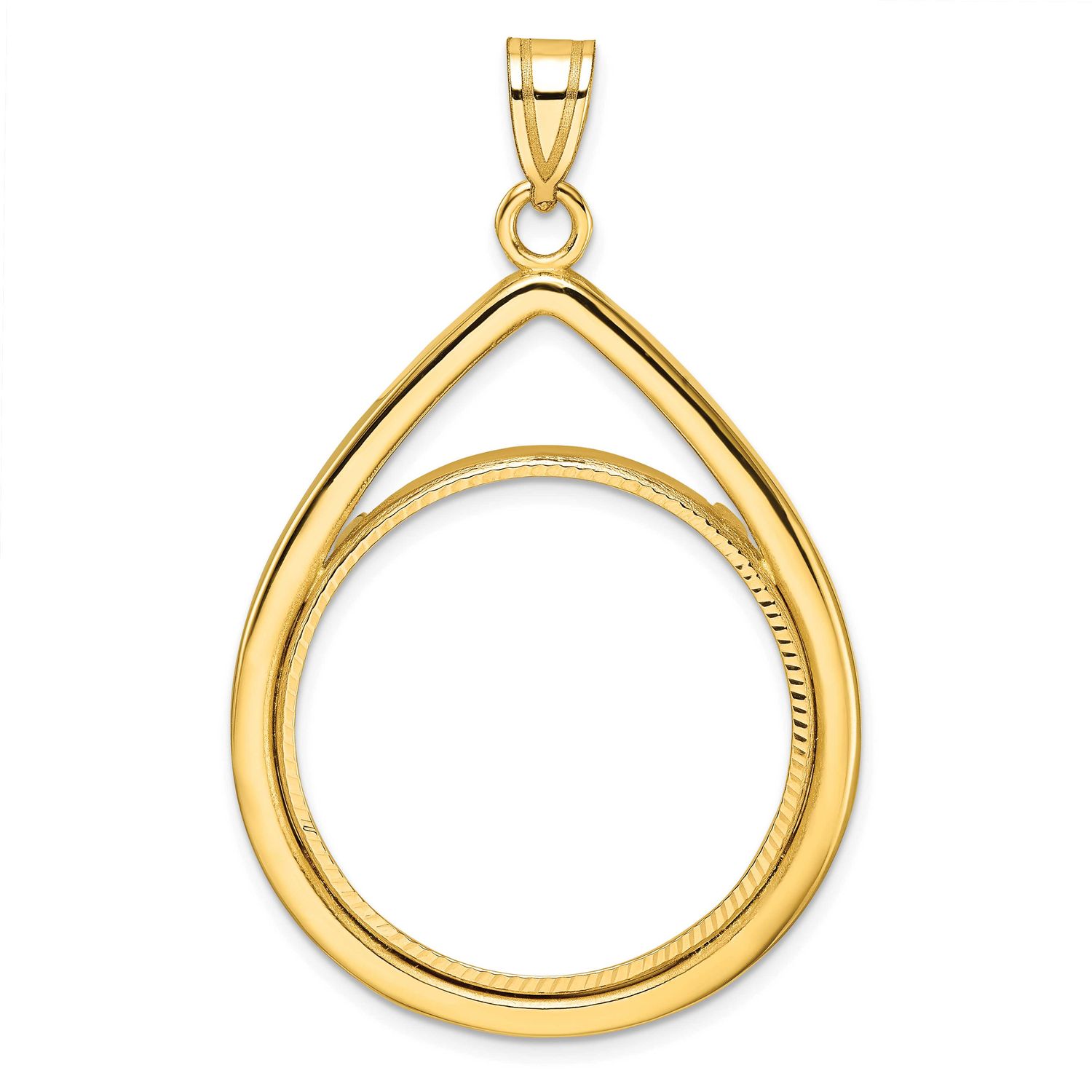 Diamond-Cut Lightweight Teardrop 27.0mm Prong Coin Bezel Pendant 10k Gold Polished 10C8191D/27.0