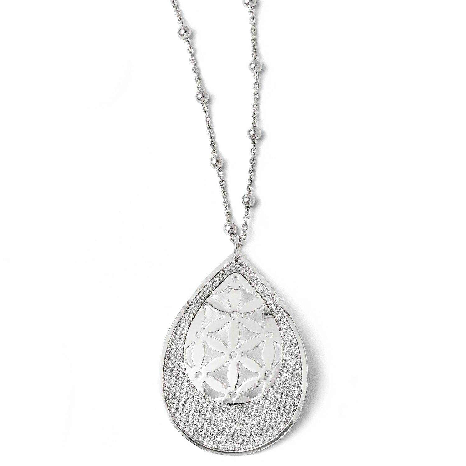 Glitter Infused Beaded Necklace with 2 Inch Extender Sterling Silver Polished QLF190-17 886774971094