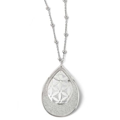 Glitter Infused Beaded Necklace with 2 Inch Extender Sterling Silver Polished QLF190-17 886774971094