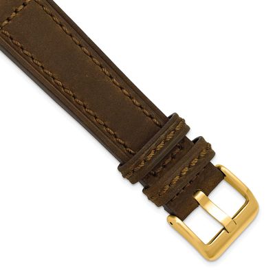 Debeer 18mm Brown Suede Leather Stitched with Brushed Gold-Tone Buckle 8 Inch Watch Band BAY575-18