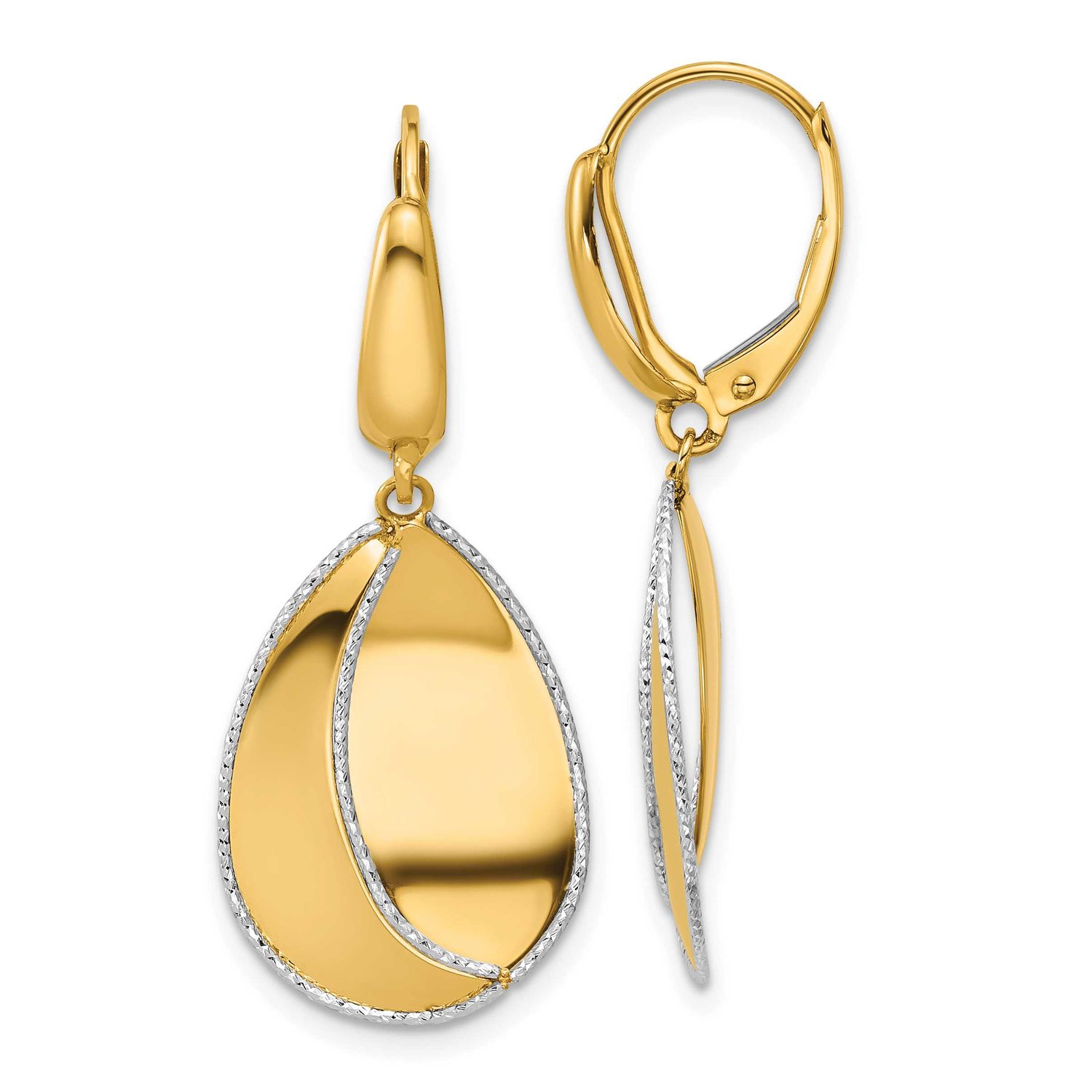 Diamond-Cut Dangle Leverback Earrings 14k Two-tone Gold Polished LE2883 196904315972