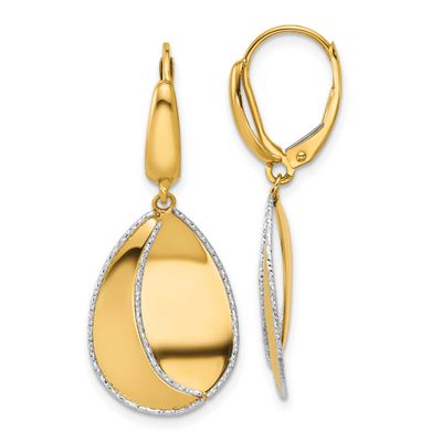 Diamond-Cut Dangle Leverback Earrings 14k Two-tone Gold Polished LE2883 196904315972