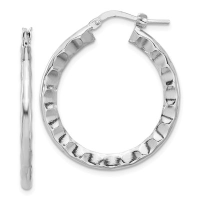 Hammered Hoop Earrings Sterling Silver Rhodium-plated Polished QLE1447