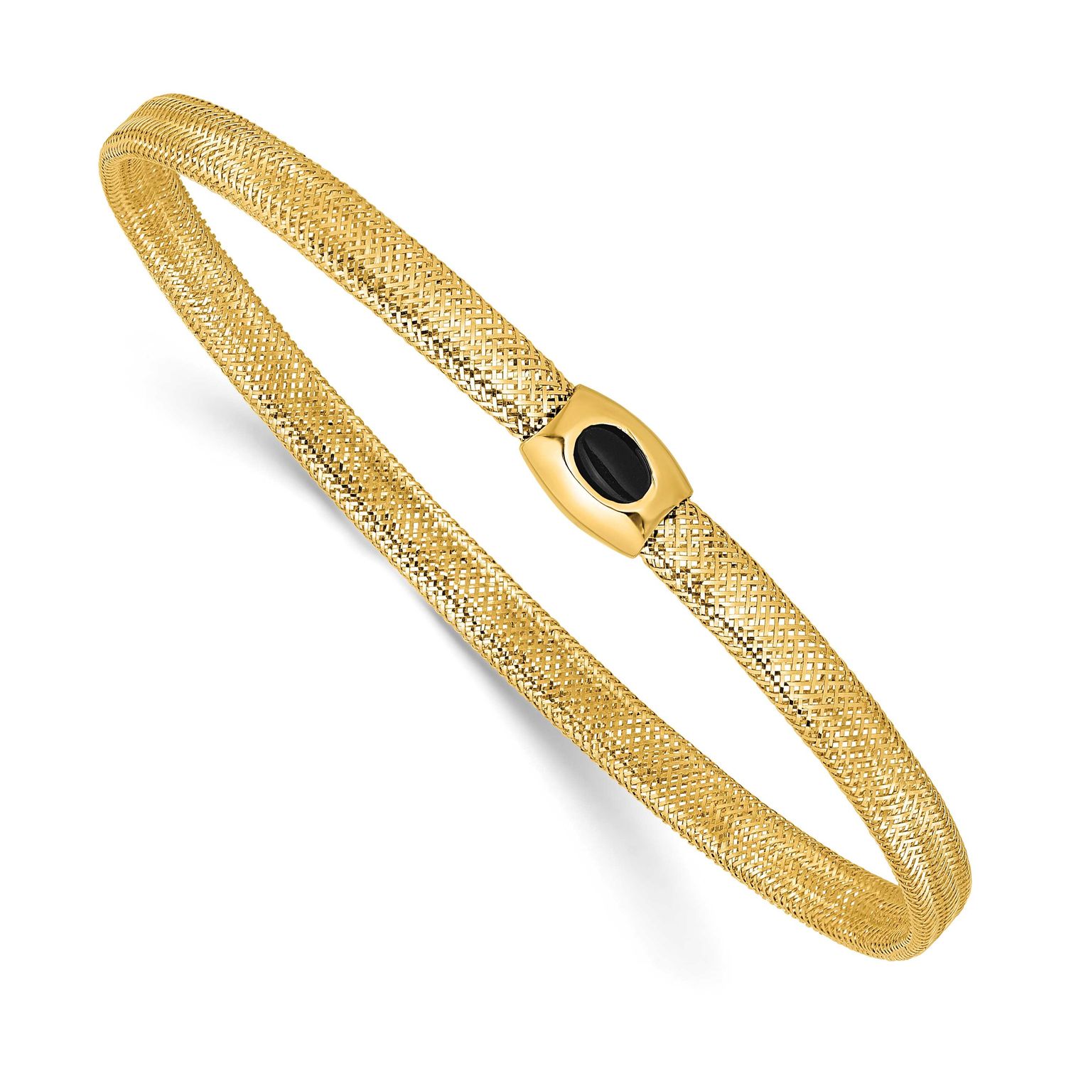 Onyx Mesh Slip-On Stretch Bracelet 14k Gold Polished LF2069 196904288290