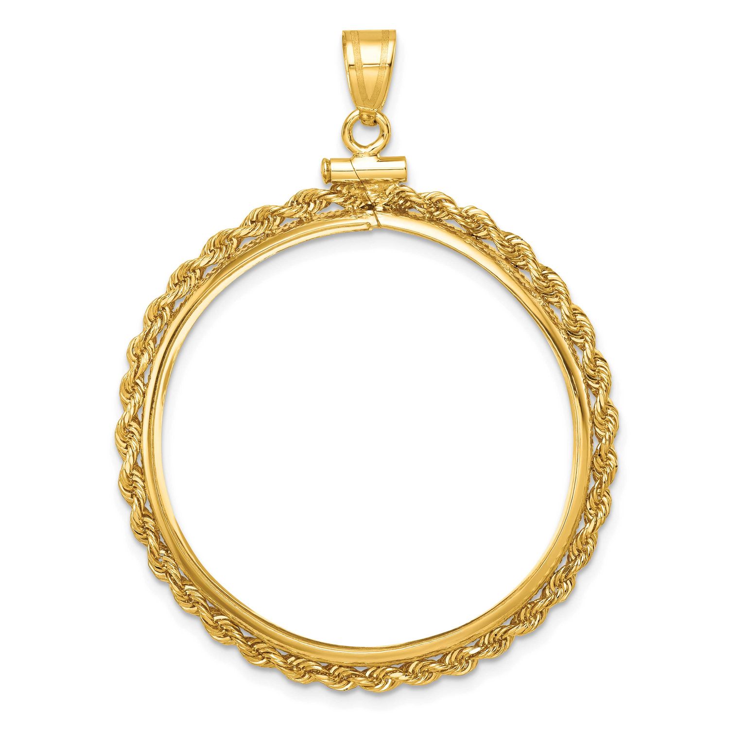 Rope 32.0mm x 2.85mm Screw Top Coin Bezel Pendant 10k Gold Polished 10C1215/32.0