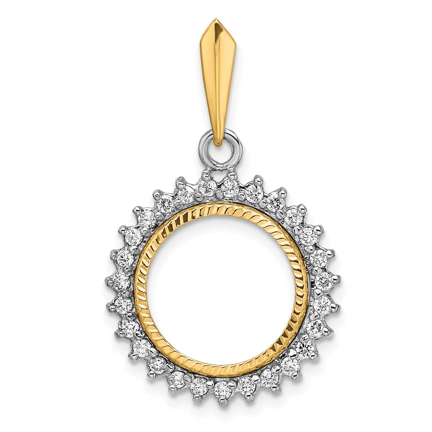 Diamond-Cut Vs Diamond Circle 14.0mm Prong Coin Bezel Pendant 14k Two-tone Gold Polished CS3984D/14…
