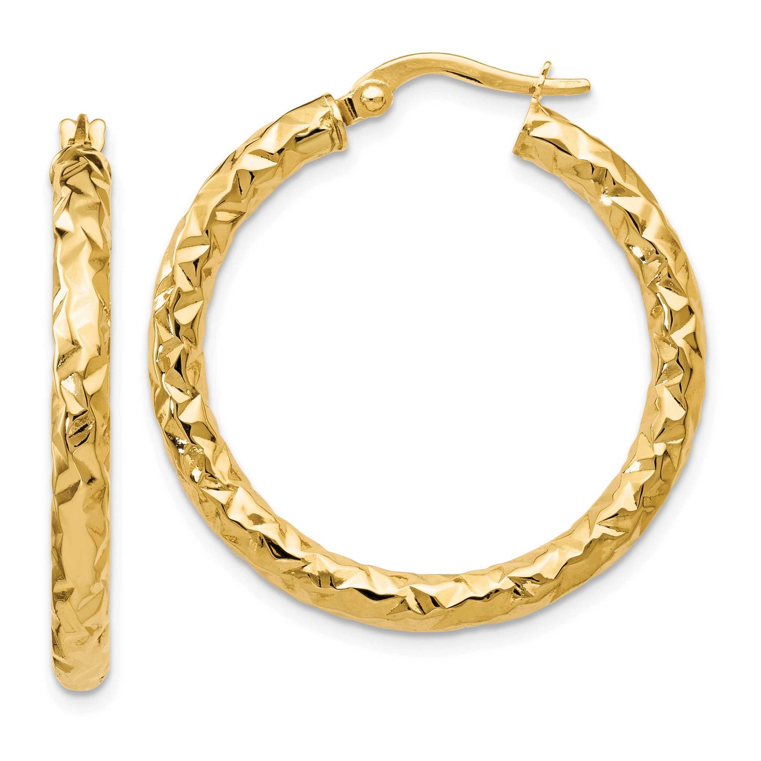 Foreverlite Polished and Textured Hoop Earrings 10k Gold 10LE663
