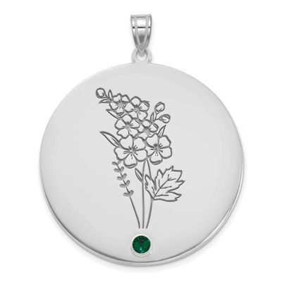 Circle with 1 Birth Flower and Birthstone Pendant 14k White Gold XNA1521/1W