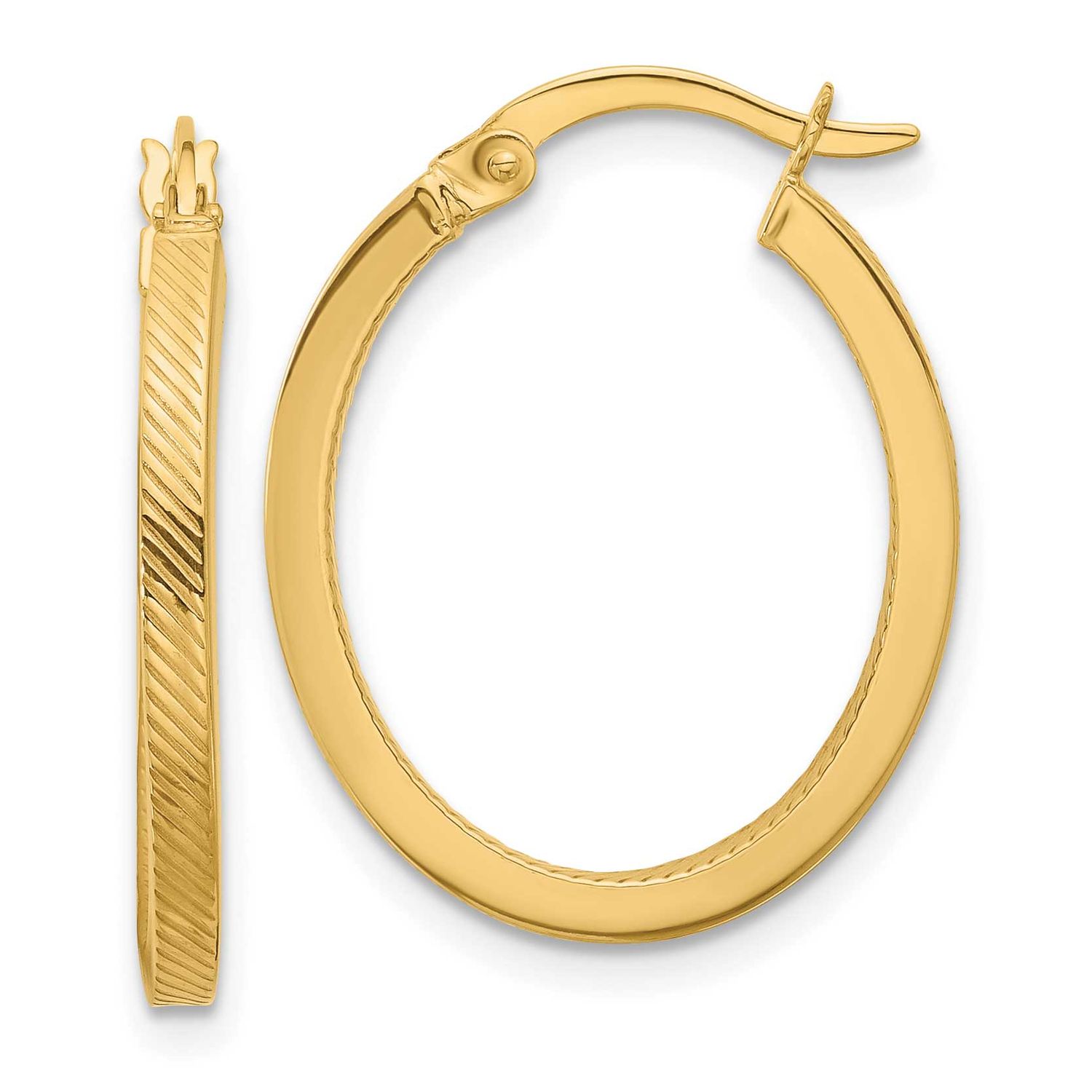Textured Oval Hoop Earrings 10k Gold Polished 10LE592 196904345245