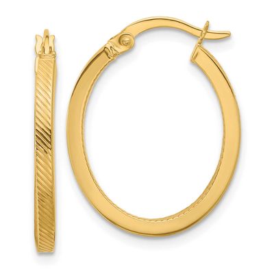 Textured Oval Hoop Earrings 10k Gold Polished 10LE592 196904345245