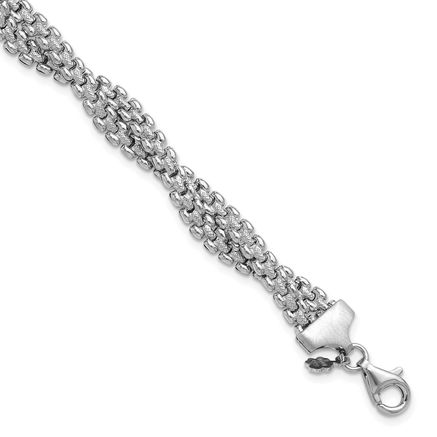 Polish/Texture Braided with 1 Inch Extender Bracelet Sterling Silver Rhodium-plated QLF1429-7 19690…