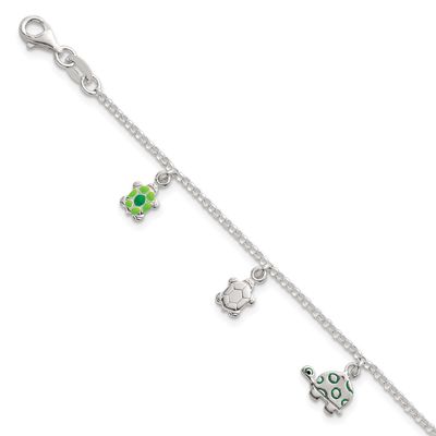 Enameled Turtles Children&#39;s Bracelet Sterling Silver Polished QG7256-6