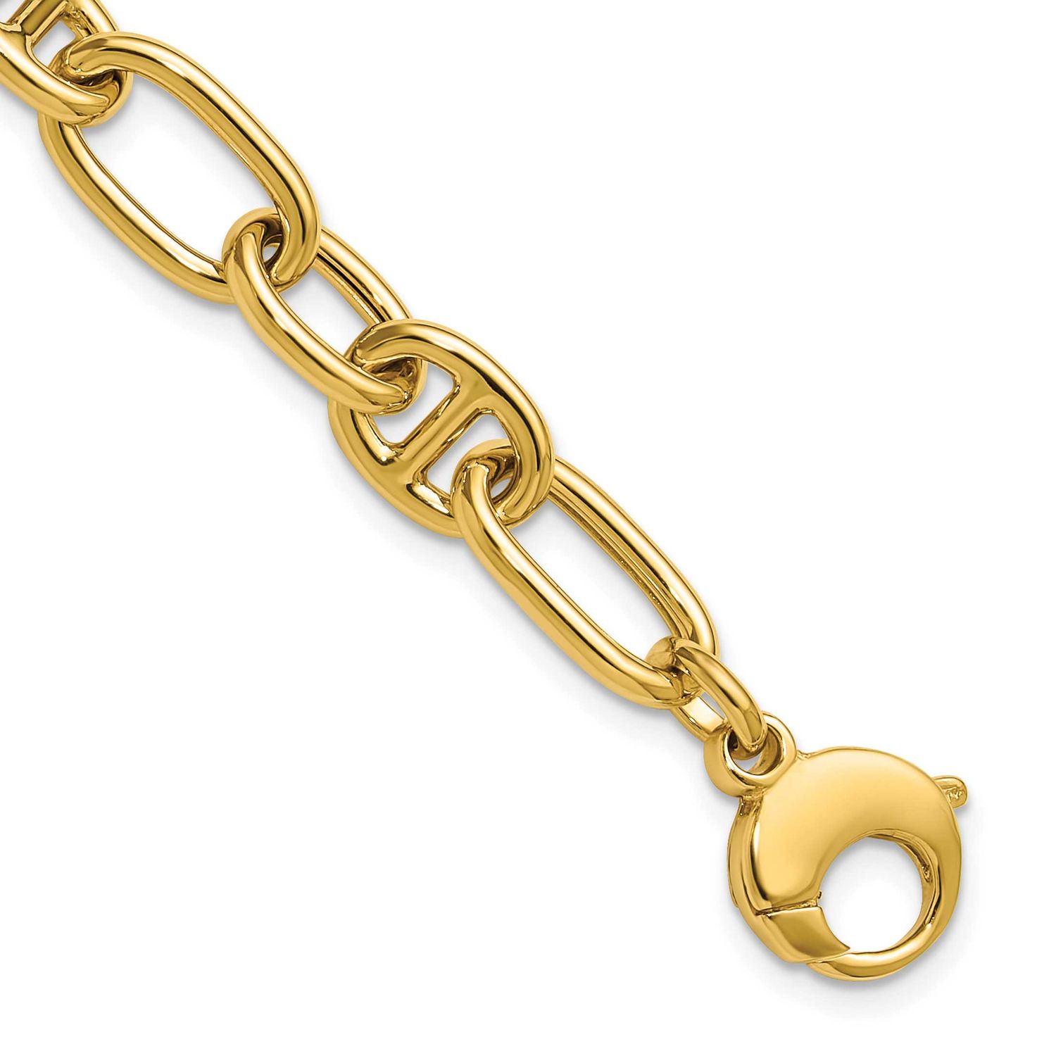 Mixed Oval and Anchor Link Bracelet 14k Gold Polished LF2251-7.5 196904317389