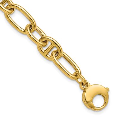 Mixed Oval and Anchor Link Bracelet 14k Gold Polished LF2251-7.5 196904317389