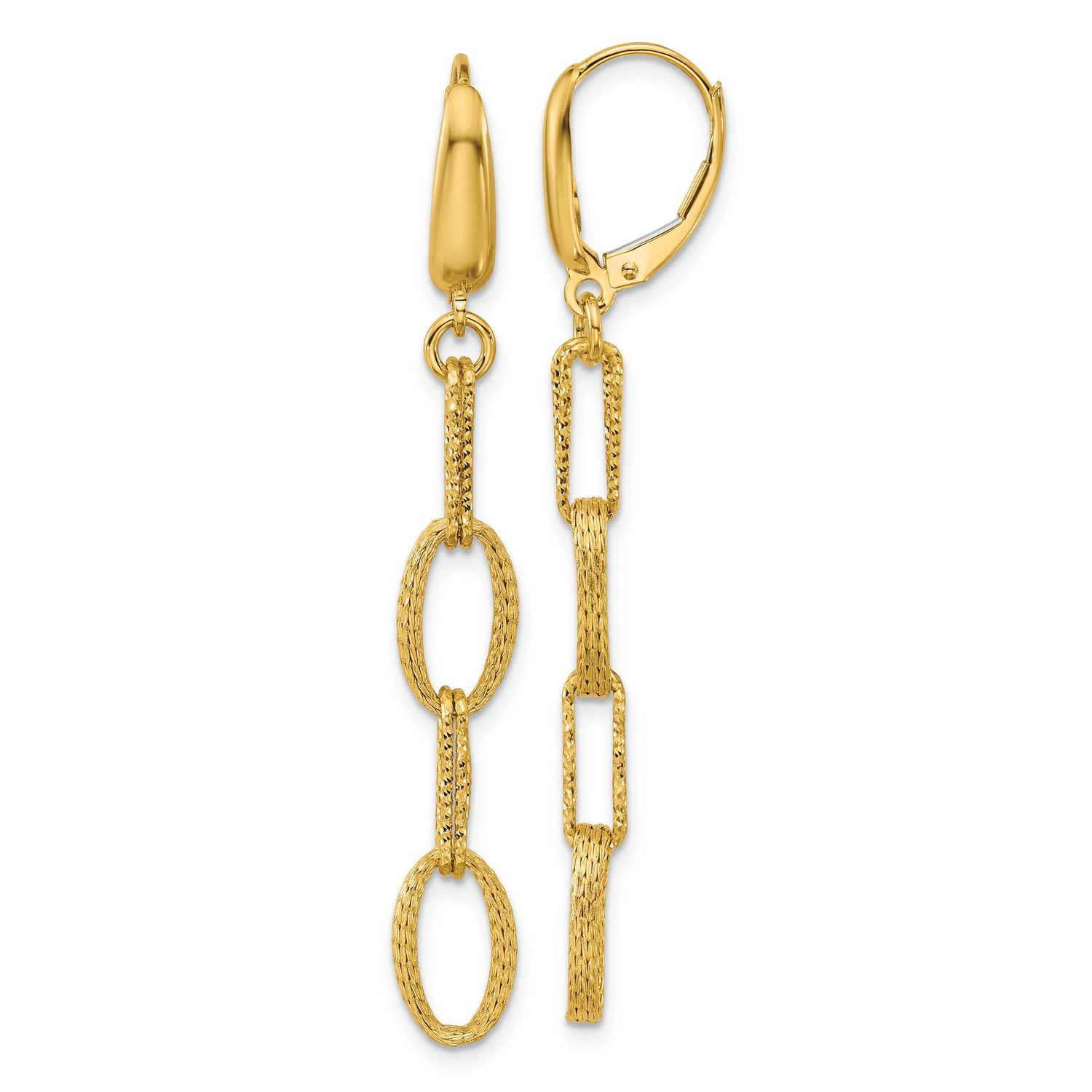 Polish/Texture/Diamond-Cut Fancy Oval Link Dangle Earrings 14k Gold LE2846 196904316023