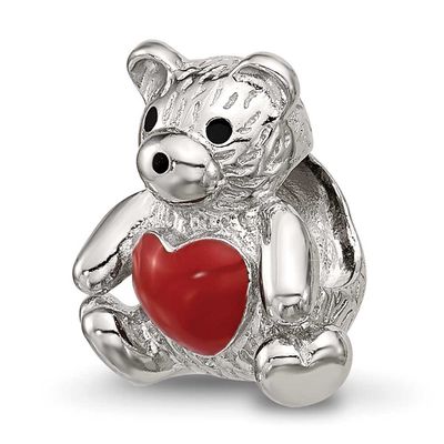 Enamel Bear with Red Heart Bead Sterling Silver QRS4559 196904279410