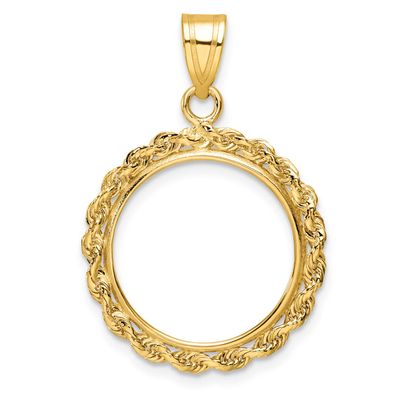 Rope 16.5mm Prong Coin Bezel Pendant 10k Gold Polished 10C3012/16.5