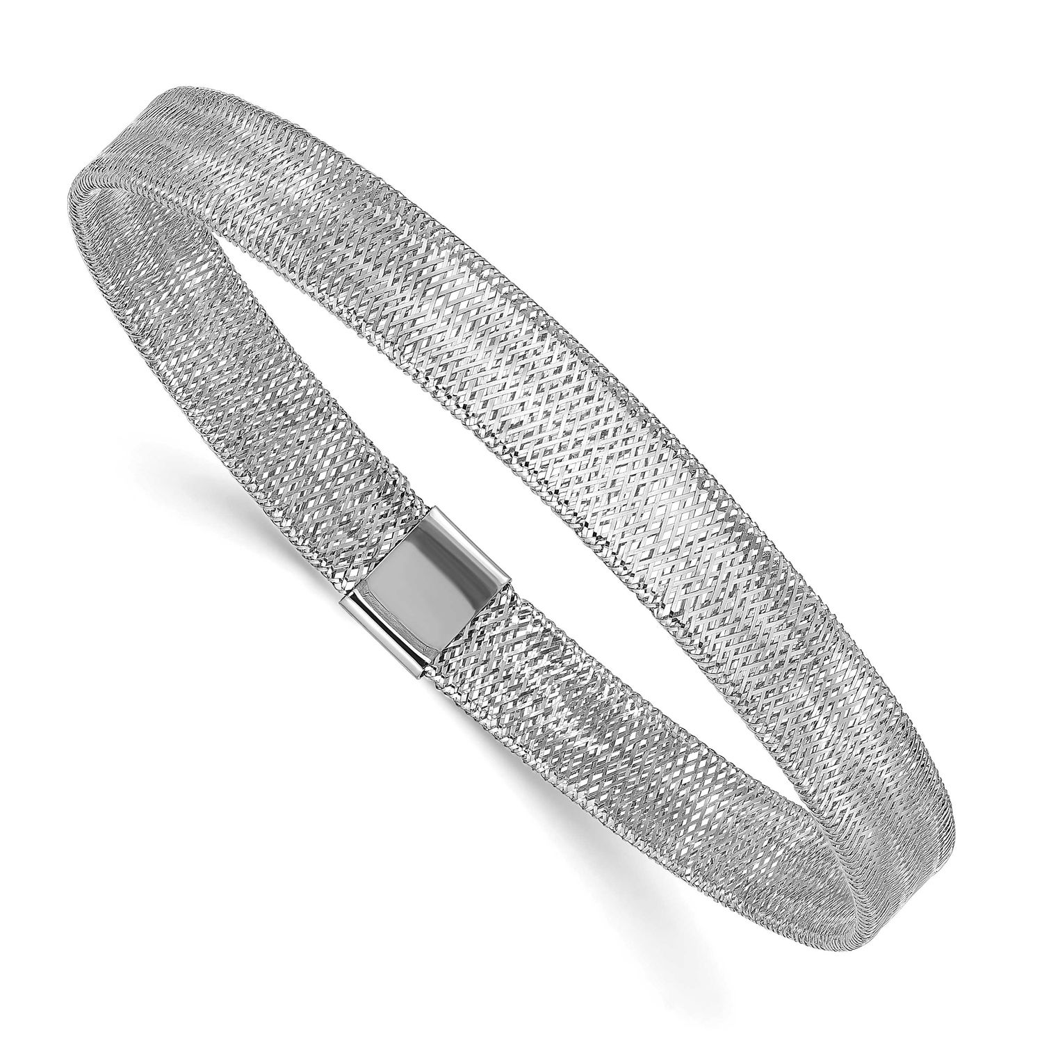 White Rhodium Polished Stretch Bangle 14k Gold LF1459W 196904322338