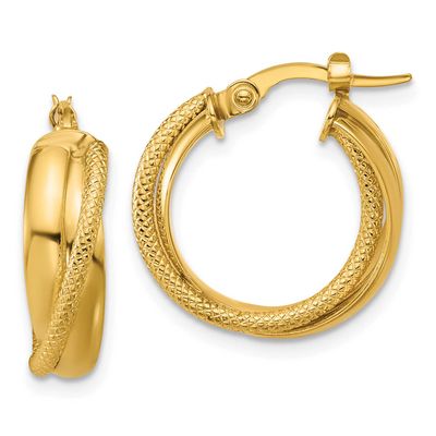 Textured Round Hoop Earrings 10k Gold Polished 10LE634