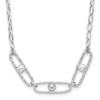 CZ and Crystal Pearl with 2 Inch Extender Neckl Sterling Silver Rhodium-plated QLF1422-16.25 196904…
