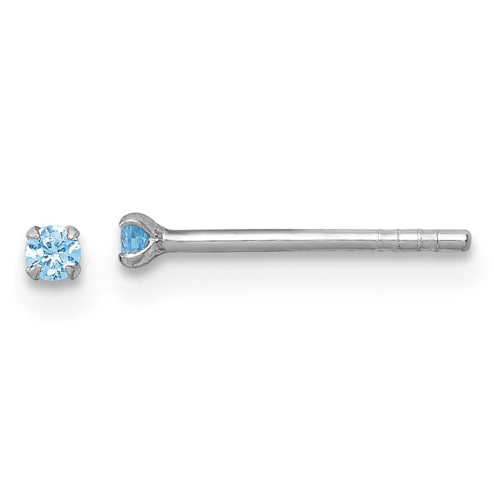 Madi K Blue 2mm CZ Children&#39;s Stud Post Earrings Sterling Silver Rhodium-plated QE18299