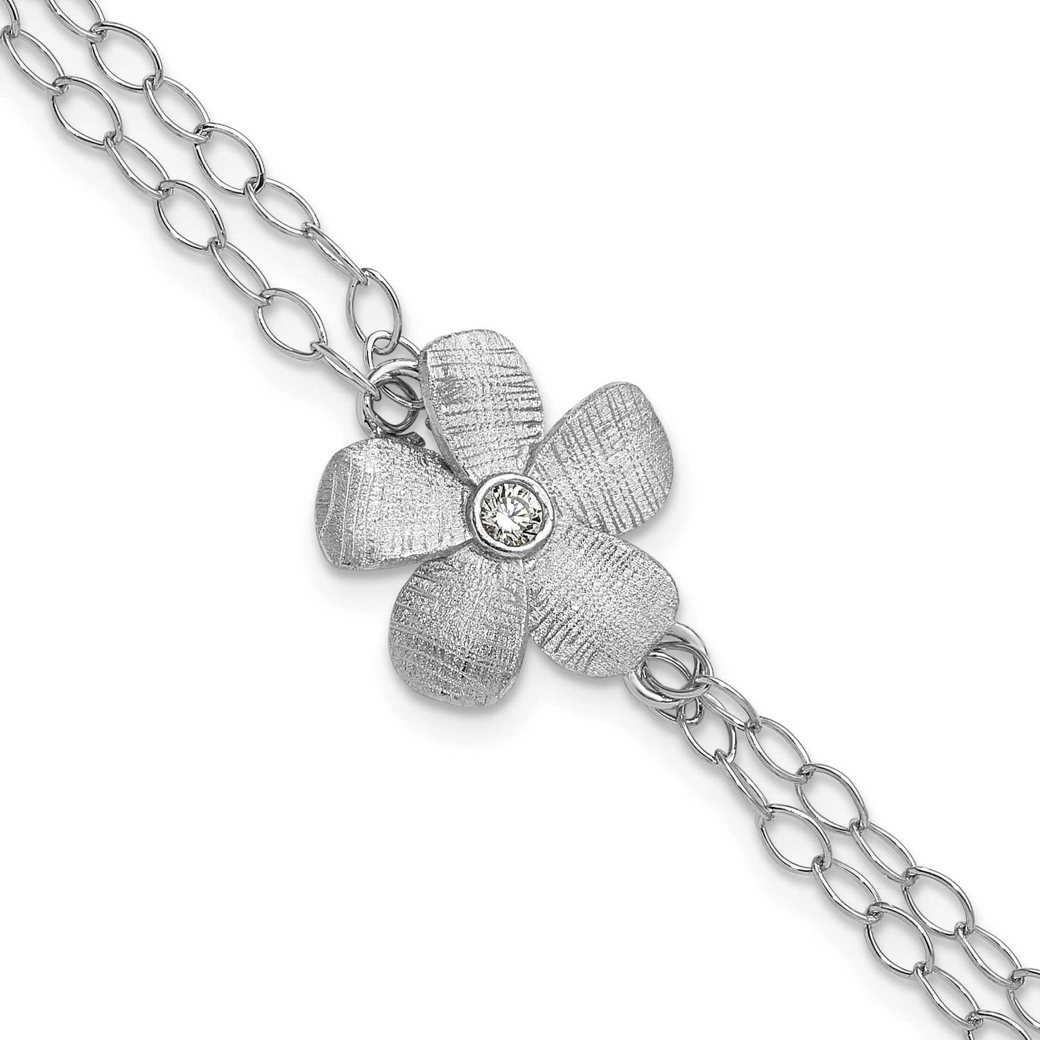 Radiant Essence Pol/Scratch CZ with 1 Inch Extender Bracelet Sterling Silver Rhodium-plated QLF1407…