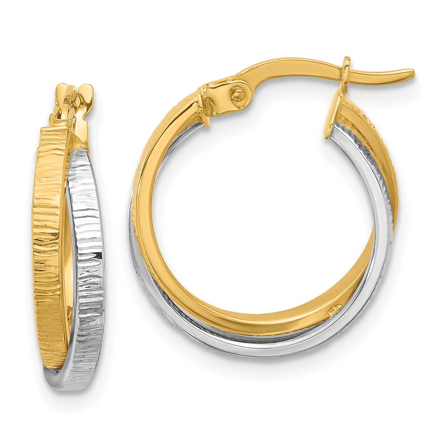 Textured Bypass Hoop Earrings 14k Two-tone Gold Polished LE2566 196904339787