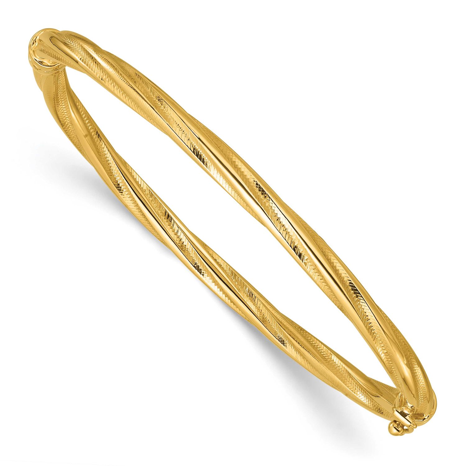 Twist Hinged Bangle 14k Gold Polished and Textured LF2130 196904315644