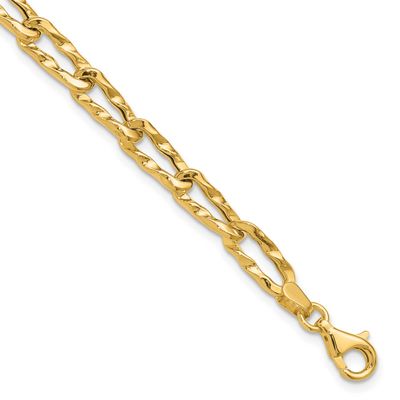 Hammered Fancy Link Bracelet 14k Gold Polished LF2032-7.5 196904335048