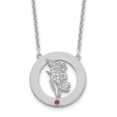 Circle with 1 Birth Flower and Birthstone Necklace Sterling Silver Rhodium-plated XNA1487/1SS