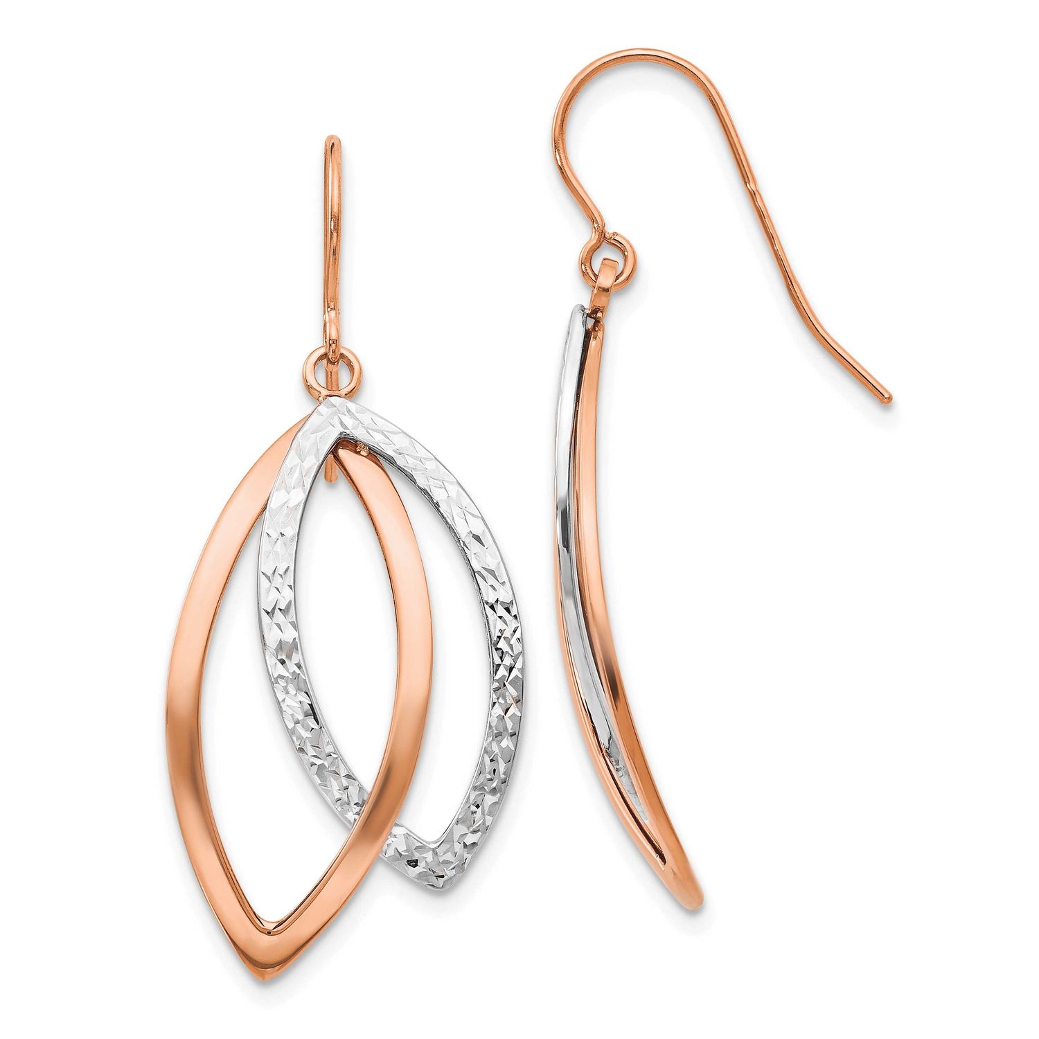 White/Rose Polish/Textured Wire Dangle Earrings 14k Two-tone Gold LE2765 196904343609