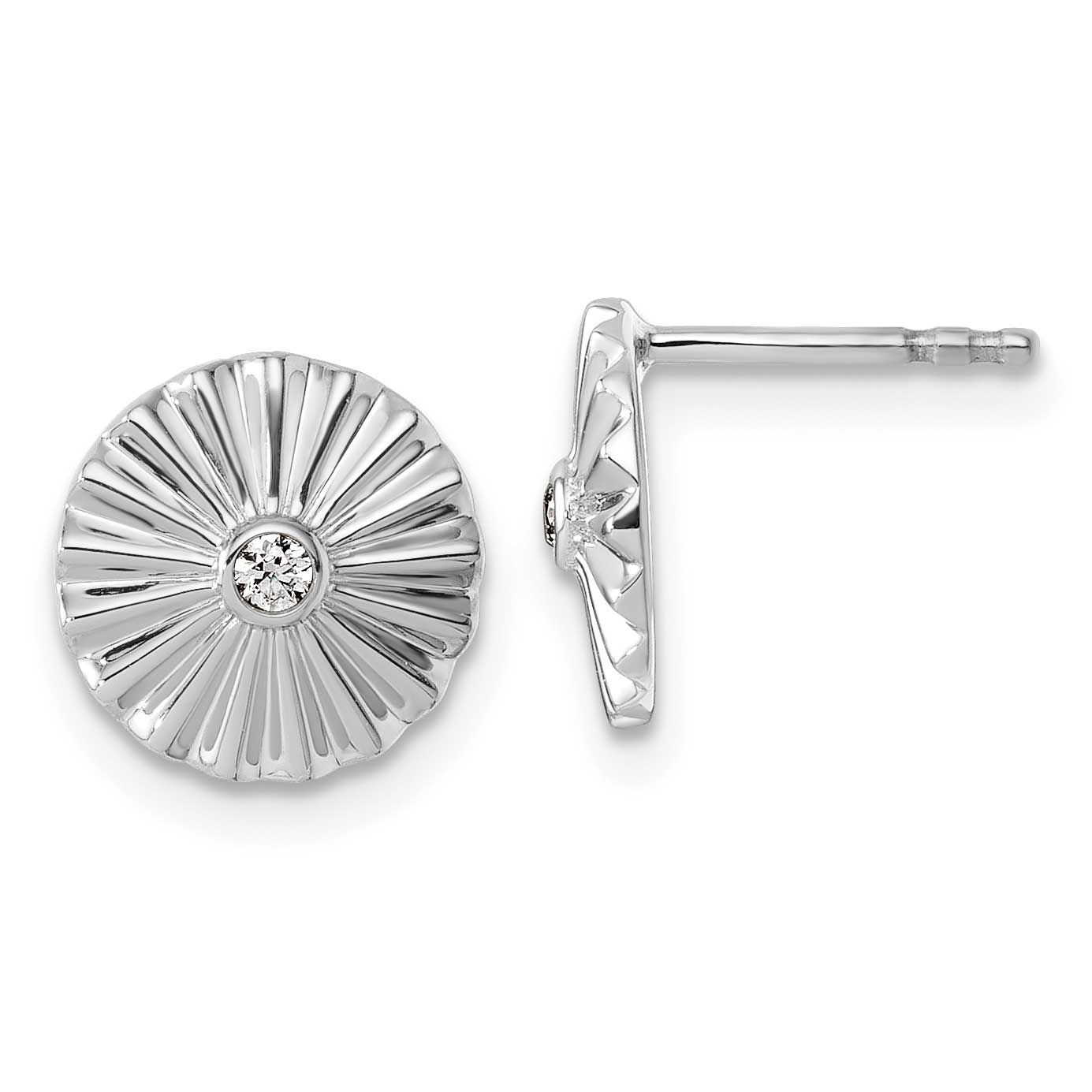 White Ice Fanned Circle with Diamond Post Earrings Sterling Silver Rhodium-plated QW592