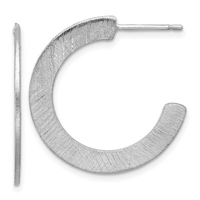 Scratch Finish J-Hoop Post Earrings Sterling Silver Rhodium-plated QLE1514 196904322215