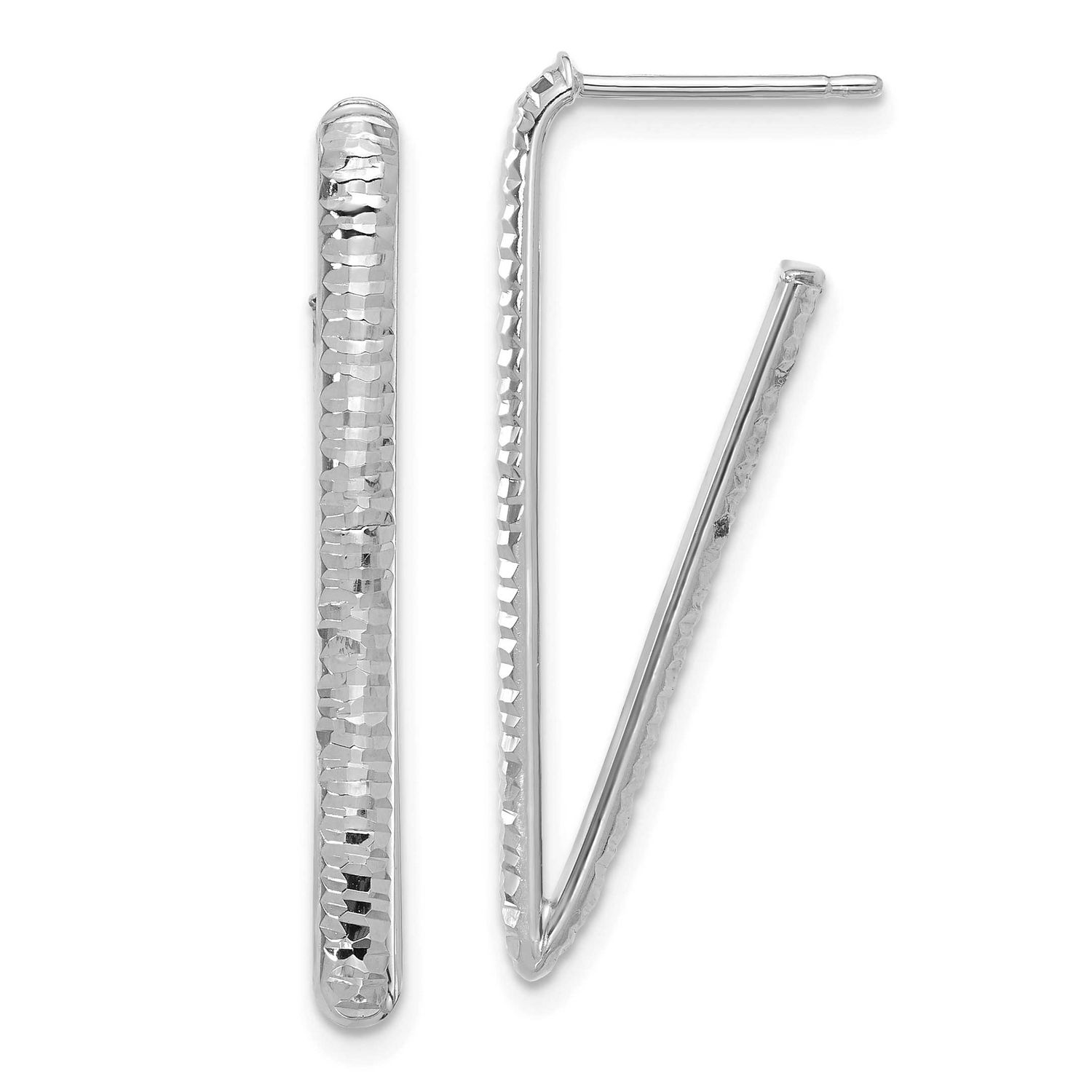 Wht Rh-Plat Polished/Diamond-Cut Triangle J-Hoop Earrings 14k Gold LE2689W 196904341704