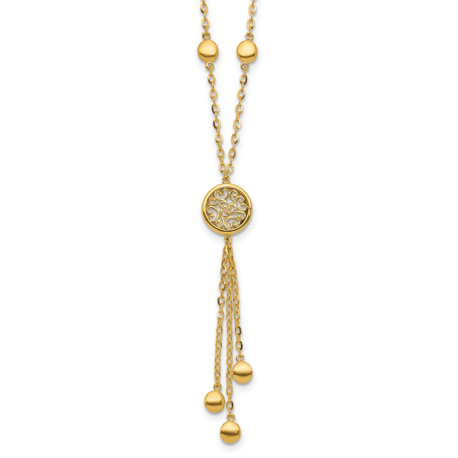 Fancy Filigree Circles Dangle Necklace 14k Gold Polished LF2215-18