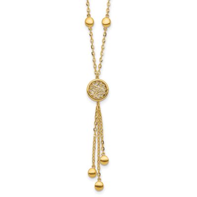 Fancy Filigree Circles Dangle Necklace 14k Gold Polished LF2215-18