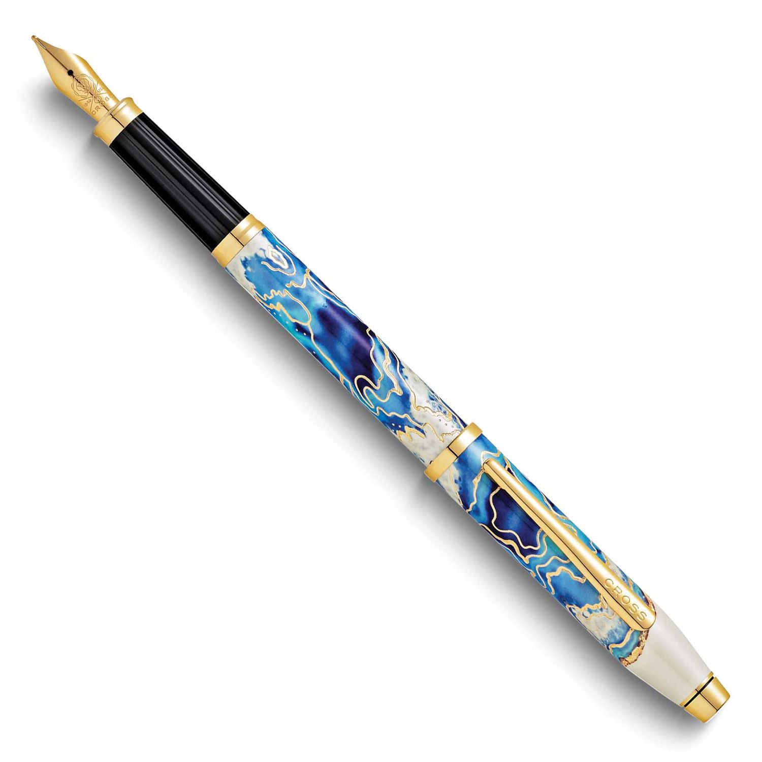 Crossr Wanderlust Malta Blue and White Lacquer with Gold-Plated Accents Fountain Pen with Gold-Plat…