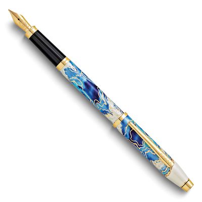 Crossr Wanderlust Malta Blue and White Lacquer with Gold-Plated Accents Fountain Pen with Gold-Plat…