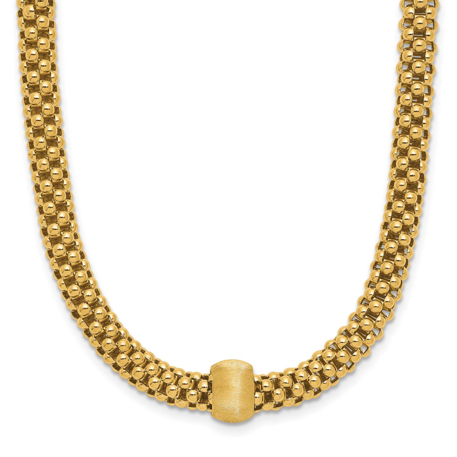Bead Popcorn Mesh Necklace 14k Gold Polished and Brushed LF2243-18 196904317631