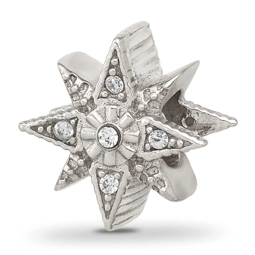 Polished CZ Star Bead Sterling Silver Textured QRS4532 196904278888