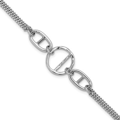 Polished 2-Strand with Link Accent with 1 Inch Extender Bracelet Sterling Silver Rhodium-plated QLF…