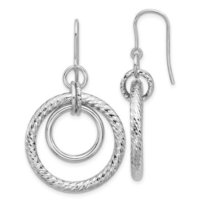 Polish/Diamond-Cut Circles Dangle Earrings Sterling Silver Rhodium-plated QLE1516 196904322307