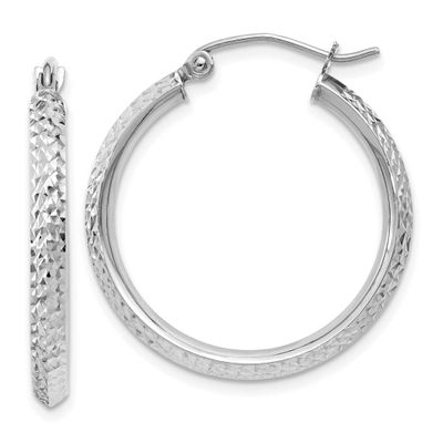 Knife Edge Diamond-Cut 2.5x25mm Hoop Earrings 14k White Gold LE2534W 196904343616