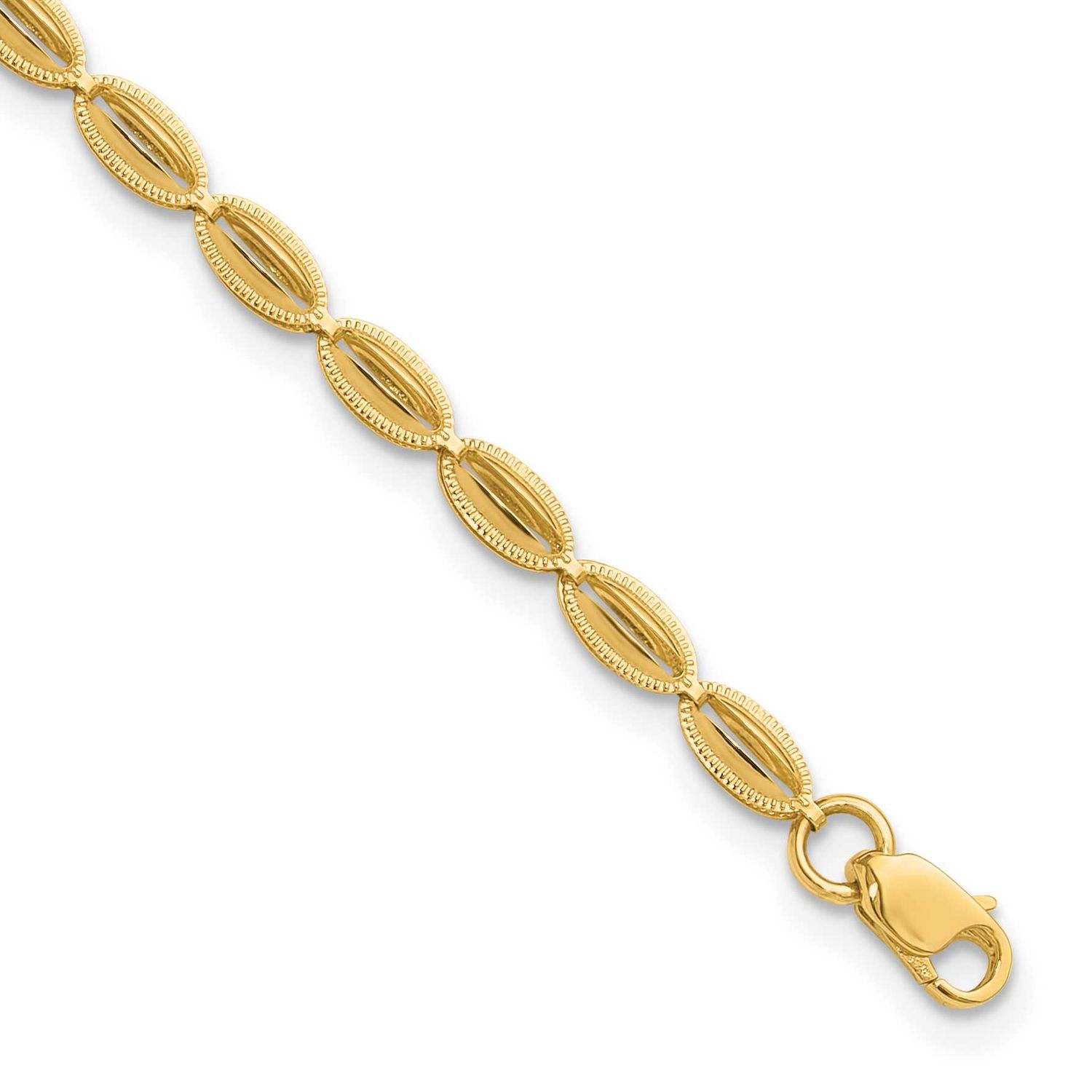 Fancy Oval Link Bracelet 14k Gold Polished and Textured LF1848-7.25 196904343258