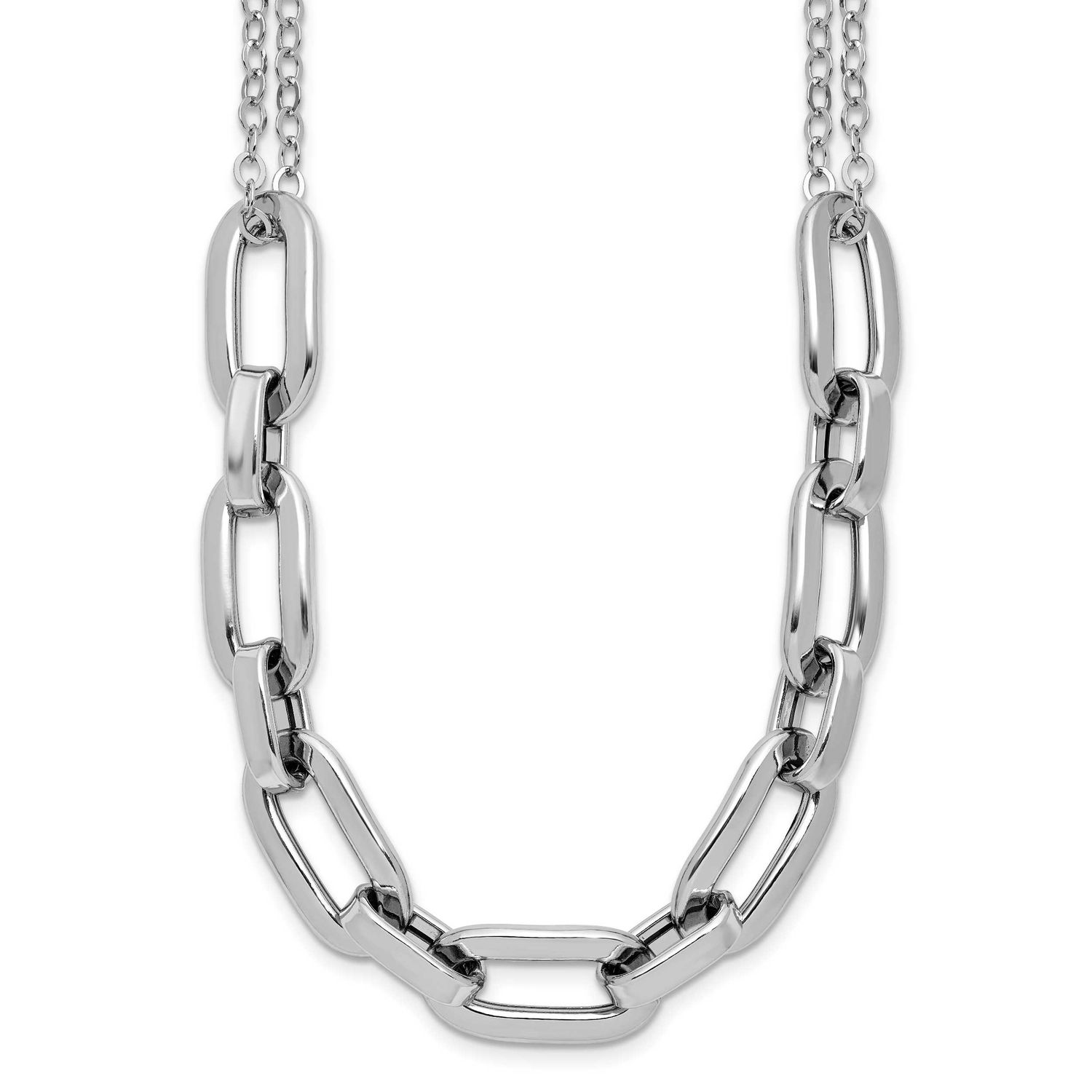 2-Strand Fancy Link with 2 Inch Extender Necklace Sterling Silver Rhodium-plated QLF1476-18